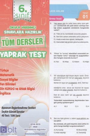 6. Sınıf Tüm Dersler Yaprak Test
