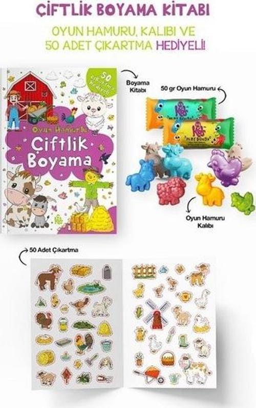 Çiftlik Boyama Kitabı - Oyun Hamuru, Oyuncak ve Çıkartma Hediyeli / 3 Yaş+