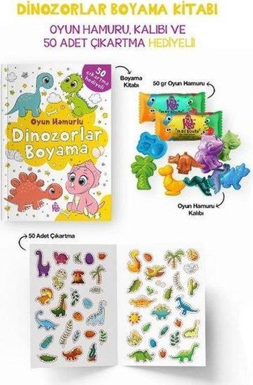 Dinozorlar Boyama Kitabı - Oyun Hamuru, Oyuncak ve Çıkartma Hediyeli / 3 Yaş+