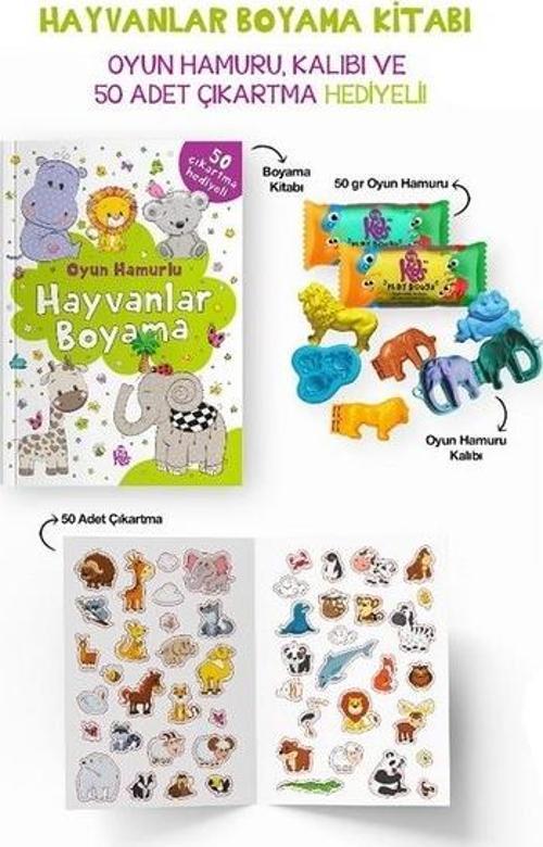 Hayvanlar Boyama Kitabı - Oyun Hamuru, Oyuncak ve Çıkartma Hediyeli / 3 Yaş+