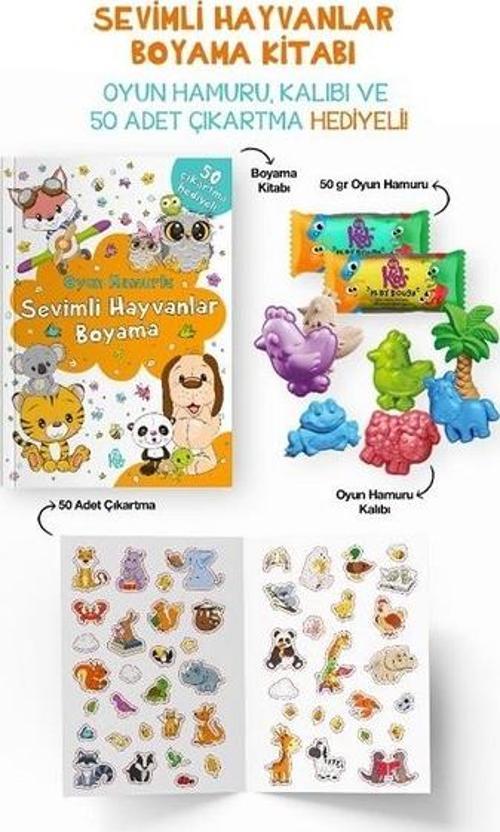 Sevimli Hayvanlar Boyama Kitabı - Oyun Hamuru, Oyuncak ve Çıkartma Hediyeli / 3 Yaş+