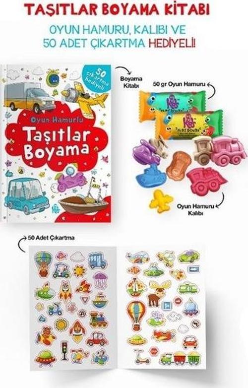 Taşıtlar Boyama Kitabı - Oyun Hamuru, Oyuncak ve Çıkartma Hediyeli / 3 Yaş+