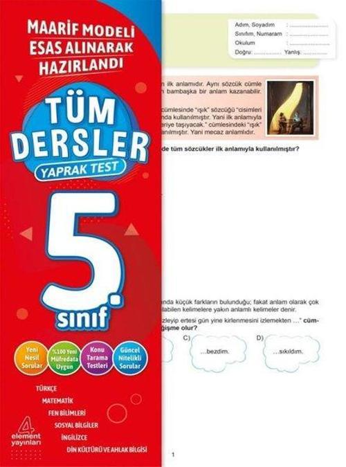Tüm Dersler Yaprak Test 5. Sınıf