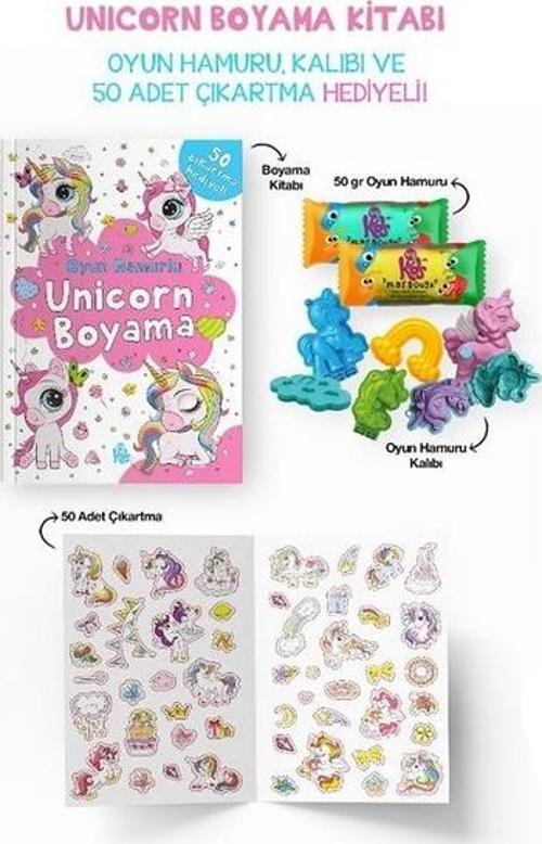 Unicorn Boyama Kitabı - Oyun Hamuru, Oyuncak ve Çıkartma Hediyeli / 3 Yaş+