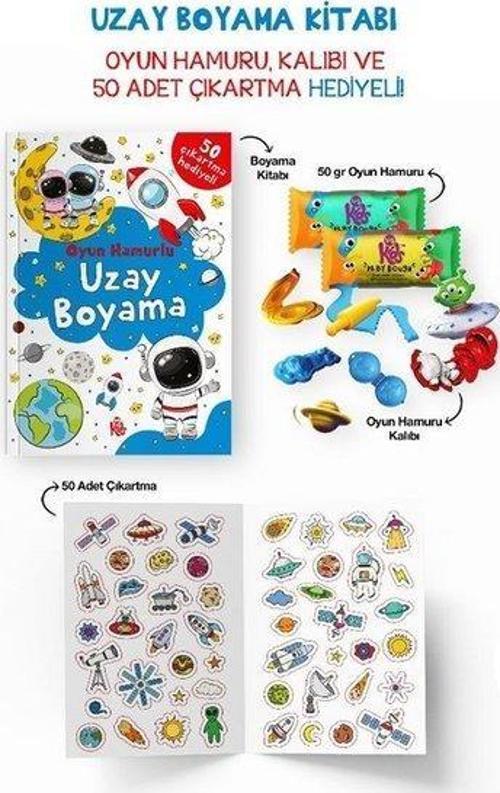 Uzay Boyama Kitabı - Oyun Hamuru, Oyuncak ve Çıkartma Hediyeli / 3 Yaş+